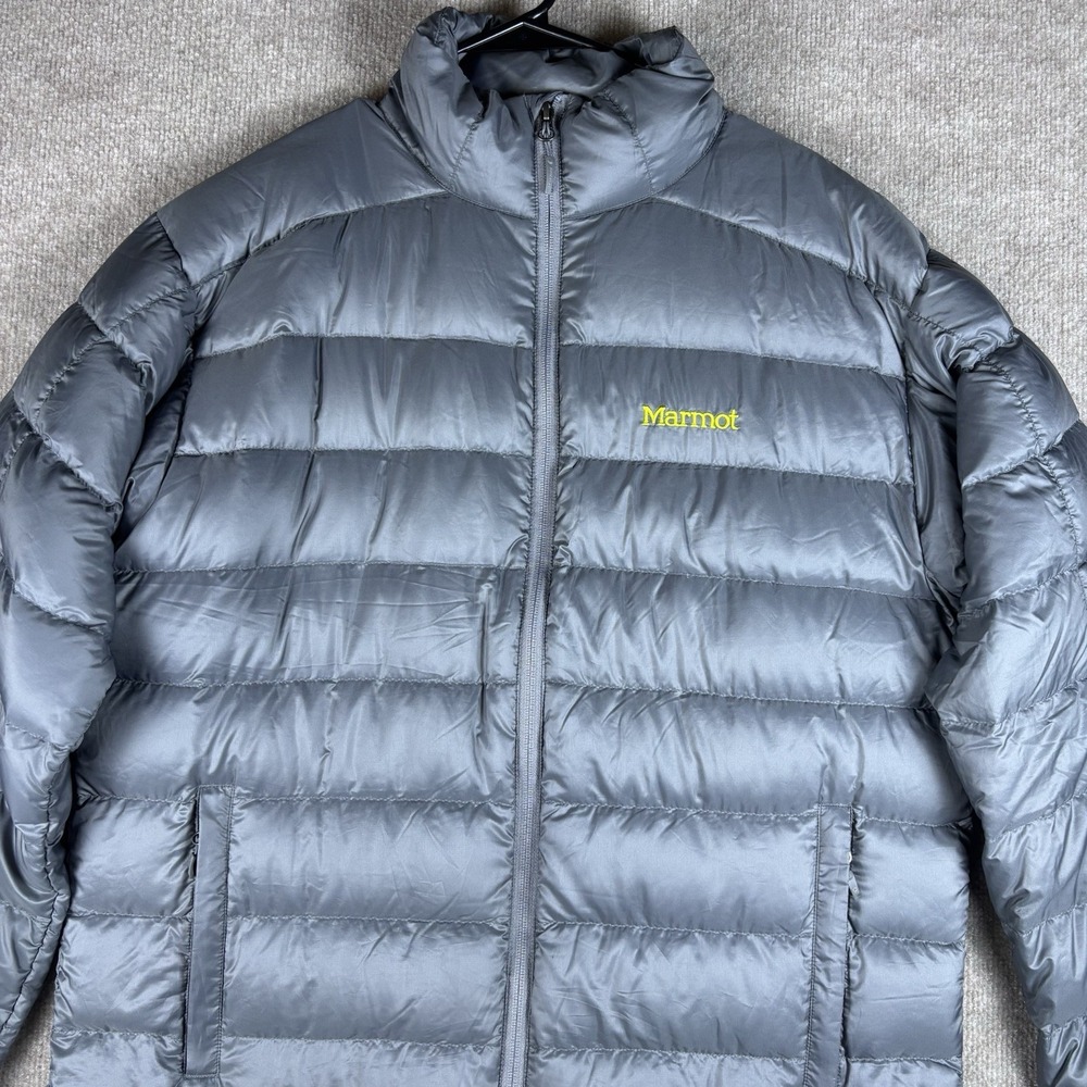Marmot 800 Fill Down Puffer Jacket Mens Large Gray Full Zip Goose Down Coat